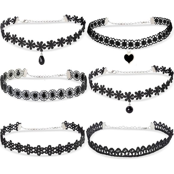 Elegant Gothic Choker Set: 6 Unique Styles in Velvet, Lace & Pendant Designs - Picture 1 of 7